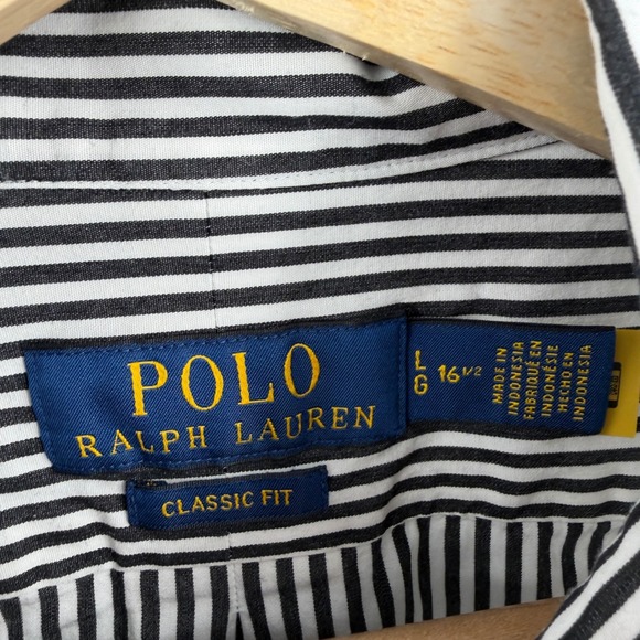 POLO RALPH LAUREN Classic Fit Shirt White Black Stripe Size Large 16.5 - Picture 4 of 5